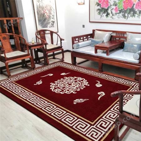 中式红色新西兰羊毛地毯喜庆轻奢婚庆卧室书房客厅手工地毯整铺